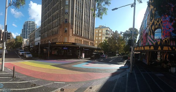 A street corner in Darlinghurst, Sydney, near Oxford Street