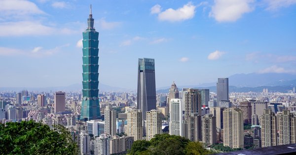 The Taipei skyline with Taipei 101 tower rising above the city