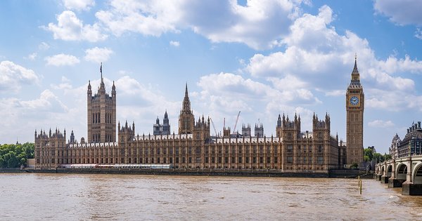 The Palace of Westminster seen from across the River Thames in London
