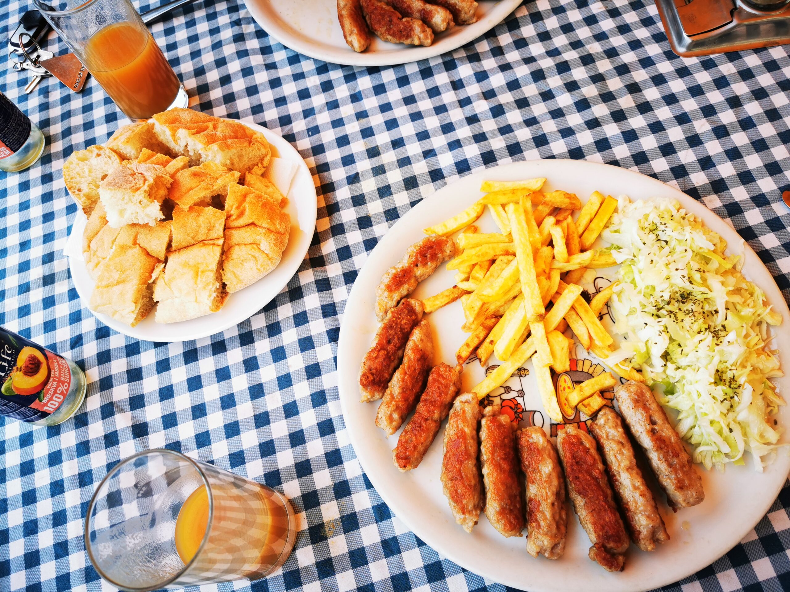 A Ćevapi dish in a restaurant in Novi Sad, Serbia.