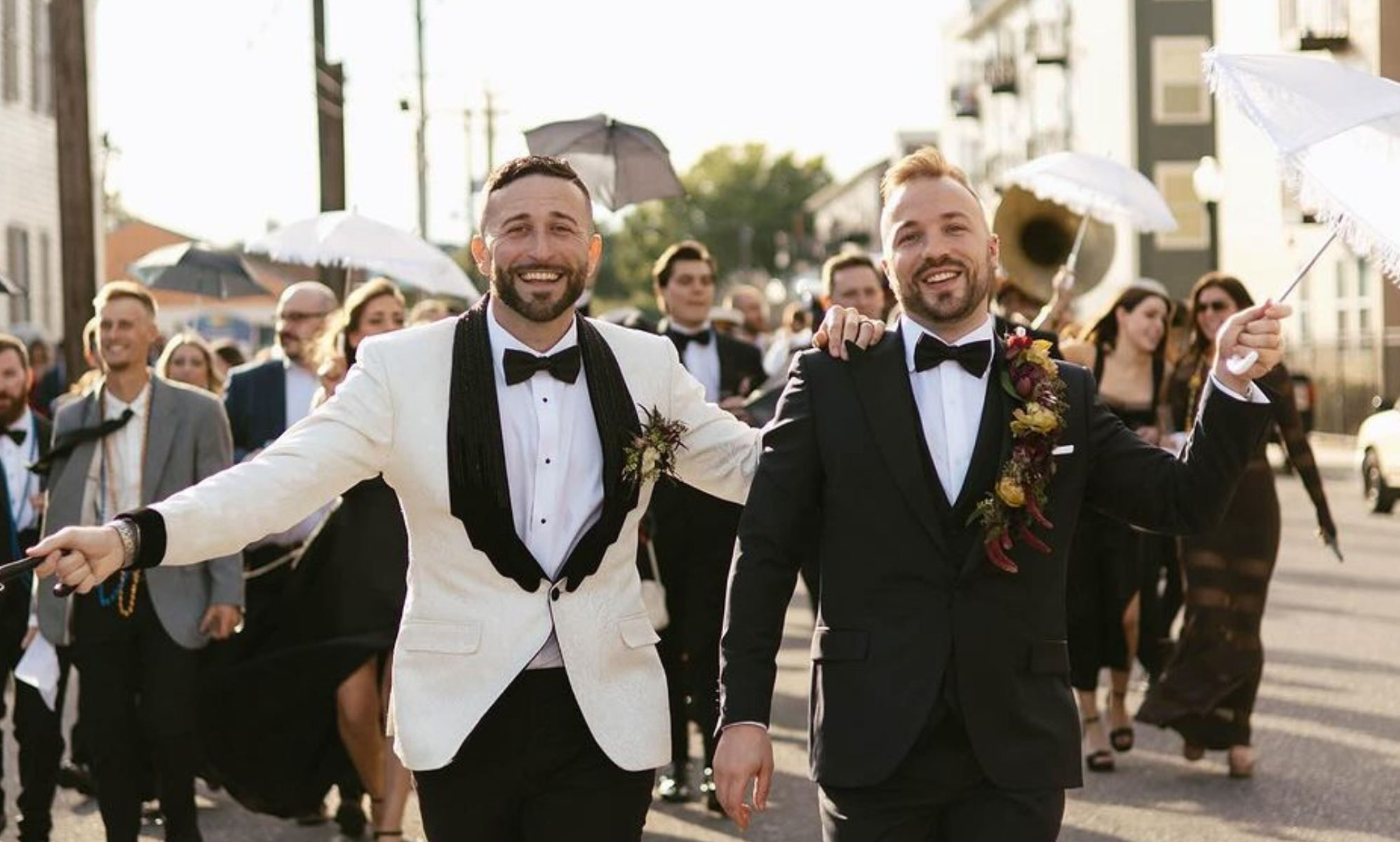 Gay ex-baseball star marries his partner in a lavish New Orleans wedding – complete with jazz band
