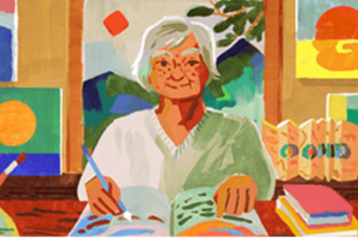 Legendary lesbian poet, author and artist Etel Adnan celebrated with Google Doodle