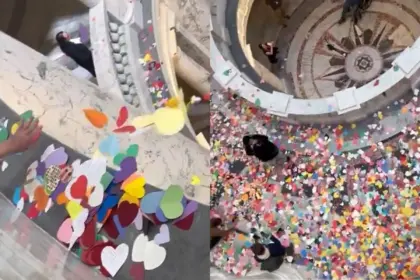 LGBTQ+ protestors cover state Capitol in thousands of paper hearts to send powerful message